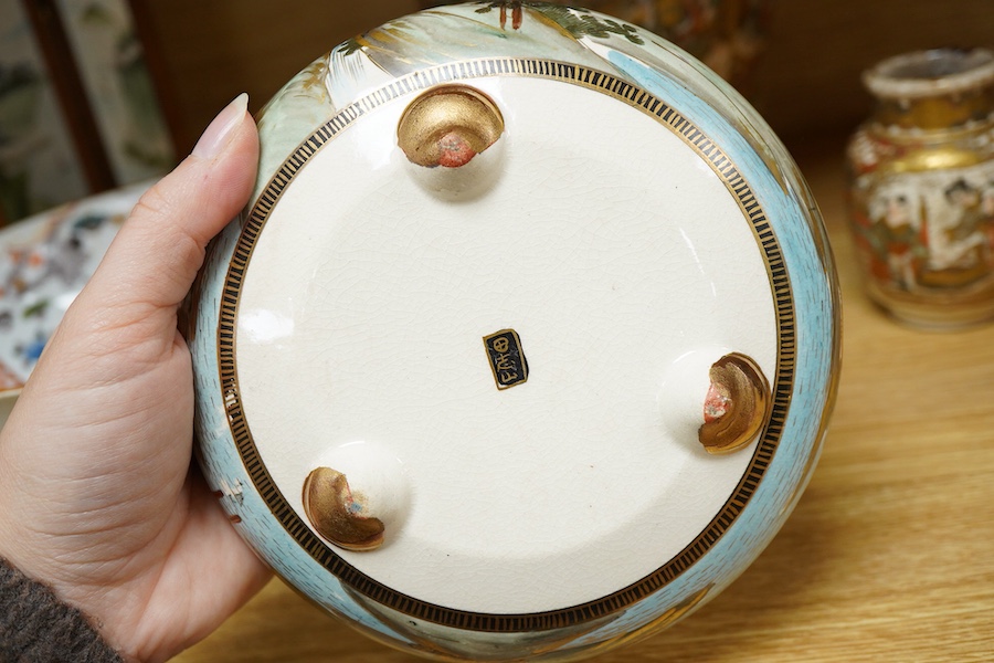 A group of Japanese ceramics to include a Satsuma tripod censer and a miniature Chinese screen, largest 24cm high